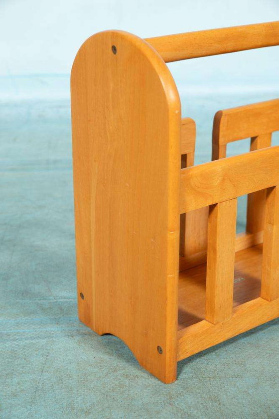 Image 1 of Bohemian houten lectuurmand, blond wooden magazine rack 70s