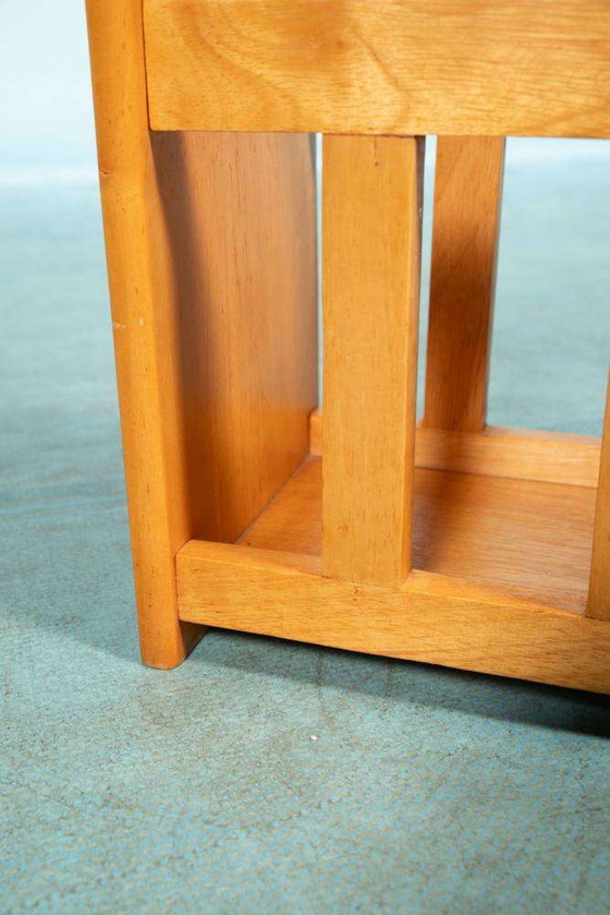 Image 1 of Bohemian houten lectuurmand, blond wooden magazine rack 70s