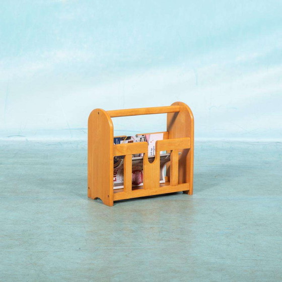 Image 1 of Bohemian houten lectuurmand, blond wooden magazine rack 70s