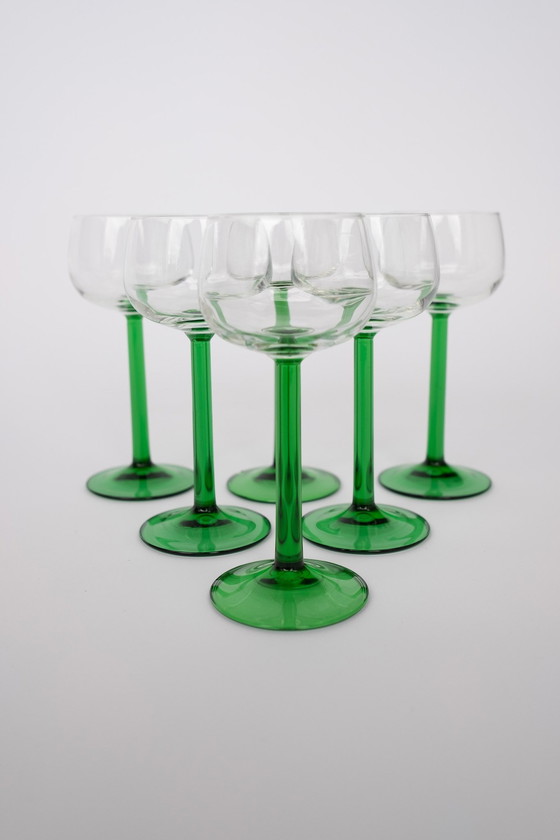 Image 1 of 6X Vintage Groene Luminarc Wijnglazen