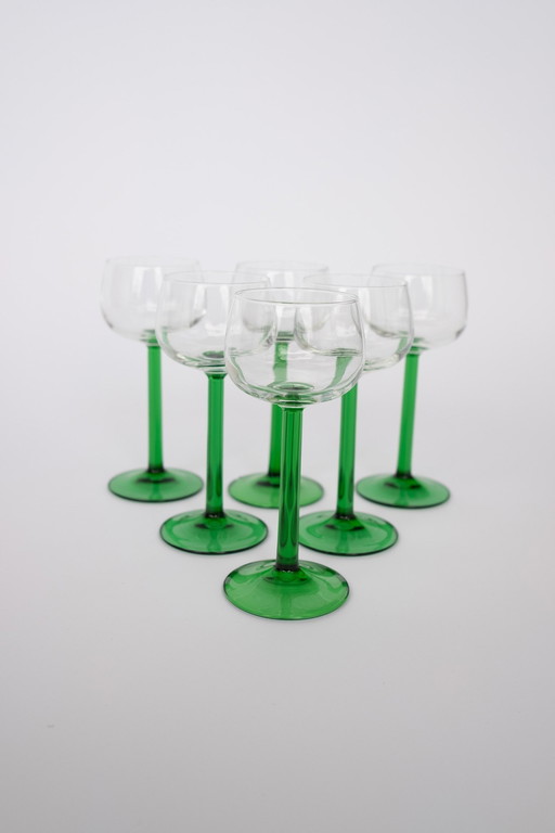 6X Vintage Groene Luminarc Wijnglazen