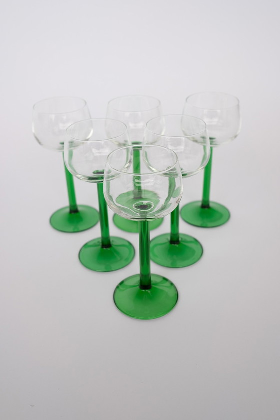 Image 1 of 6X Vintage Groene Luminarc Wijnglazen