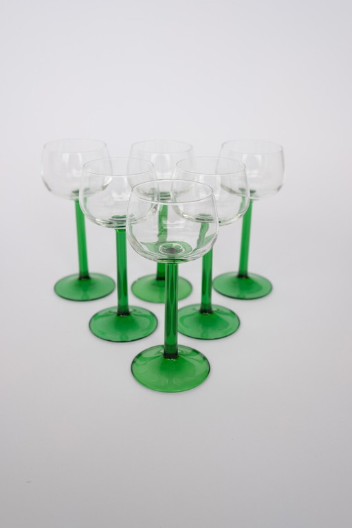 6X Vintage Groene Luminarc Wijnglazen