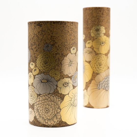 Image 1 of Rosenthal Studio-Line Alain Le Foll Goud Porseleinen Vaas Duo Mcm Retro Bloemen 70S