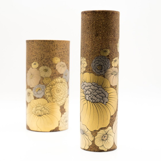 Image 1 of Rosenthal Studio-Line Alain Le Foll Goud Porseleinen Vaas Duo Mcm Retro Bloemen 70S