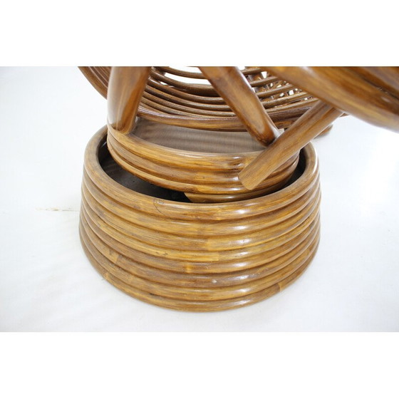 Image 1 of Vintage fauteuil met rotan kruk, Europa 1980