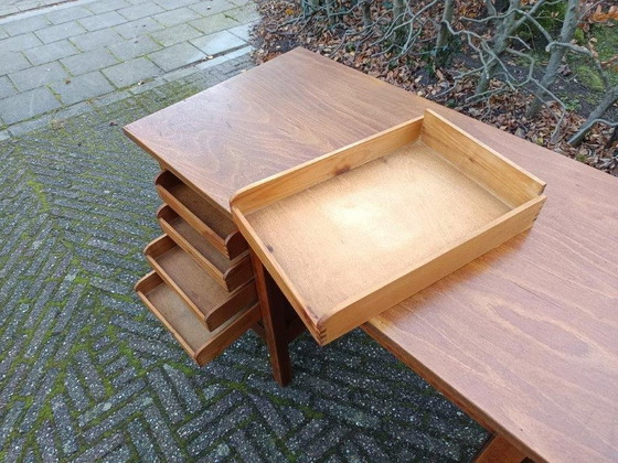 Image 1 of Vintage Houten Bureau Met Jalouziedeuren En 8 Laatjes