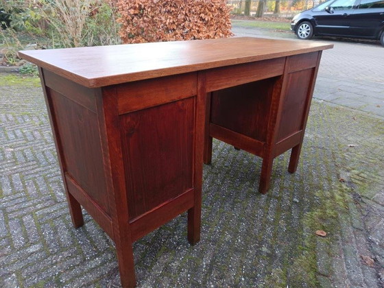 Image 1 of Vintage Houten Bureau Met Jalouziedeuren En 8 Laatjes