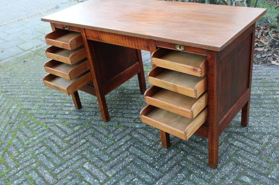 Image 1 of Vintage Houten Bureau Met Jalouziedeuren En 8 Laatjes