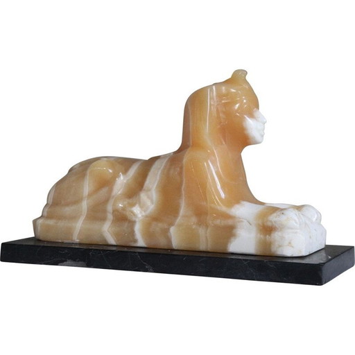 Vintage lamp in sphynx, albast en zwart marmer