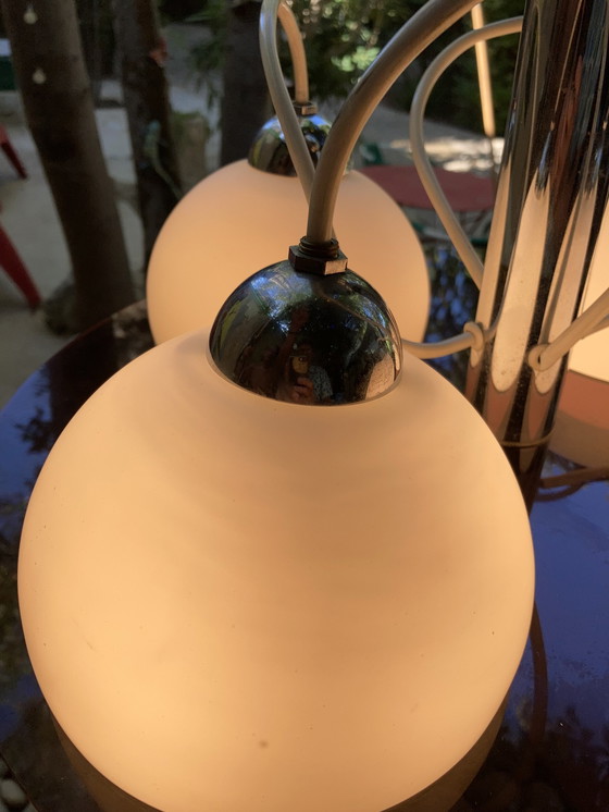 Image 1 of Italiaanse kroonluchter, Vintage, 4 Opaline plexiglas, Space Age