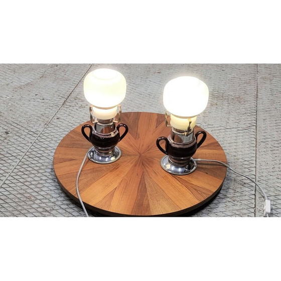 Image 1 of Paar vintage keramiek en glazen tafellampen, Bulgarije