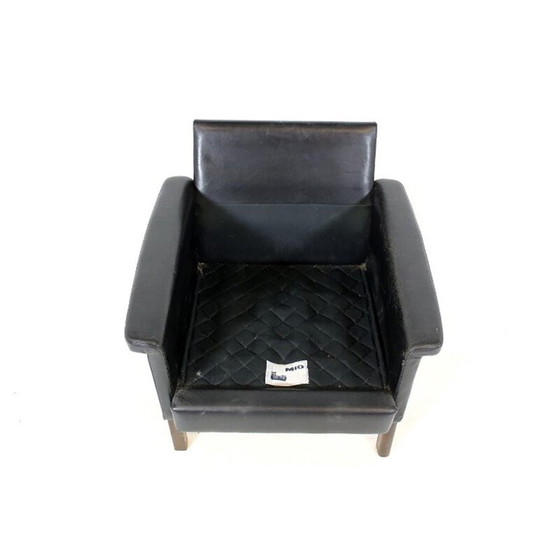 Image 1 of Vintage lederen en beukenhouten fauteuil van Mio, Zweden 1960