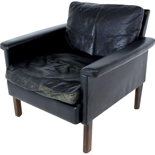 Vintage lederen en beukenhouten fauteuil van Mio, Zweden 1960