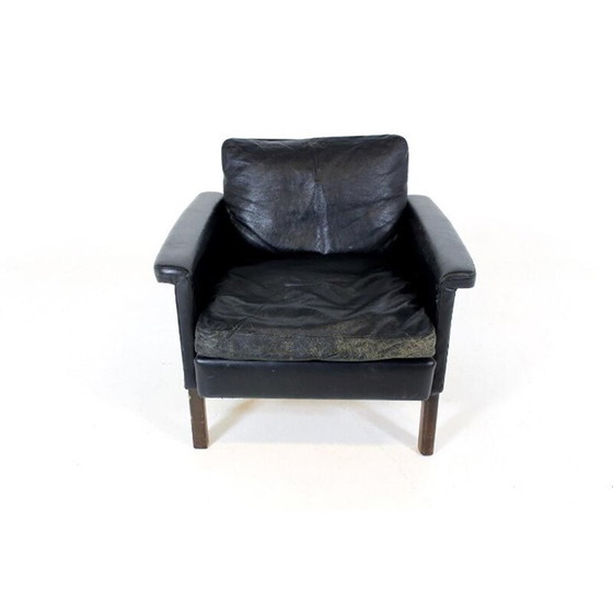 Image 1 of Vintage lederen en beukenhouten fauteuil van Mio, Zweden 1960