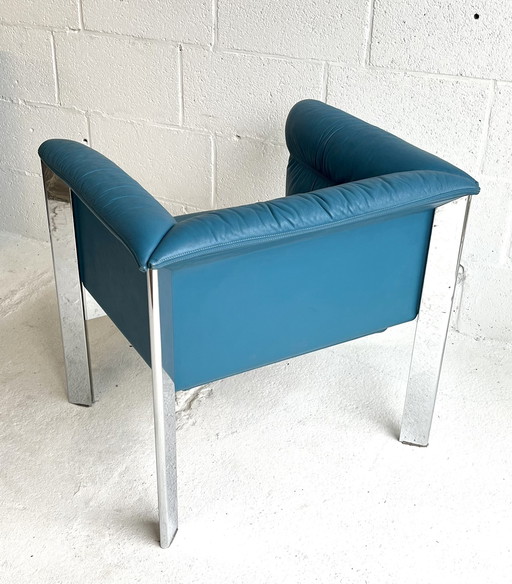 Turquoise Lederen Poltrona Frau Fauteuil, Interlude, Marco Zanuso