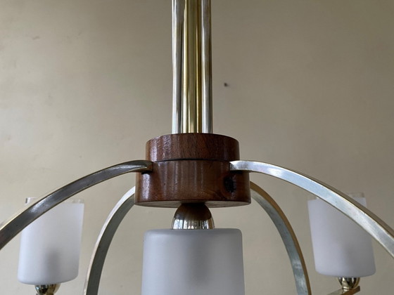 Image 1 of Grote Art Deco 1930 Lamp Hanglamp 4 Arms Glazen Schalen Frans