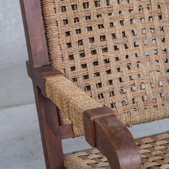 Image 1 of Art Deco vintage Franse touw en houten fauteuil door Francis Jourdain, jaren 1930