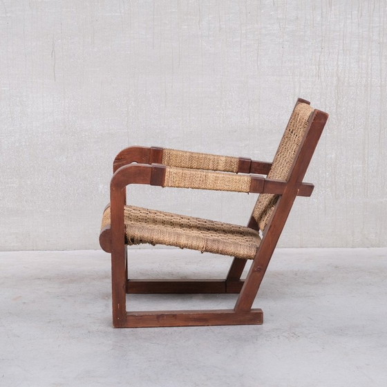 Image 1 of Art Deco vintage Franse touw en houten fauteuil door Francis Jourdain, jaren 1930