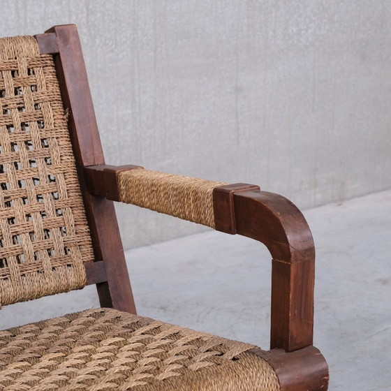 Image 1 of Art Deco vintage Franse touw en houten fauteuil door Francis Jourdain, jaren 1930