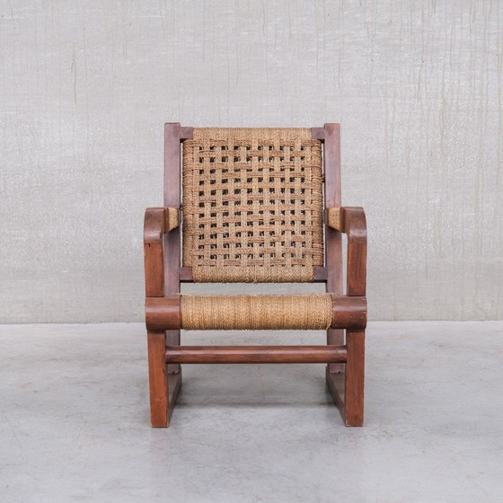 Image 1 of Art Deco vintage Franse touw en houten fauteuil door Francis Jourdain, jaren 1930