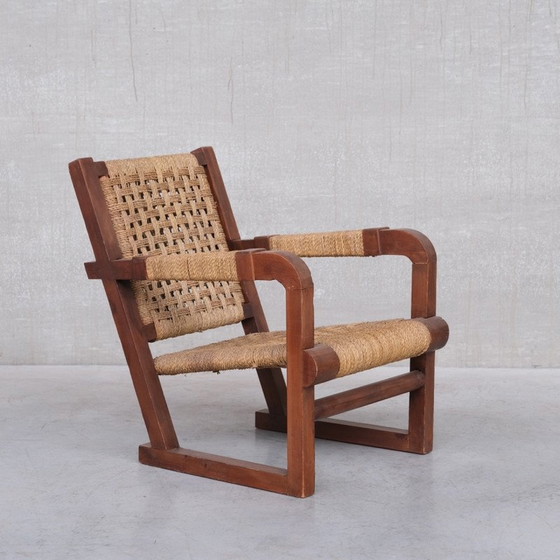 Image 1 of Art Deco vintage Franse touw en houten fauteuil door Francis Jourdain, jaren 1930