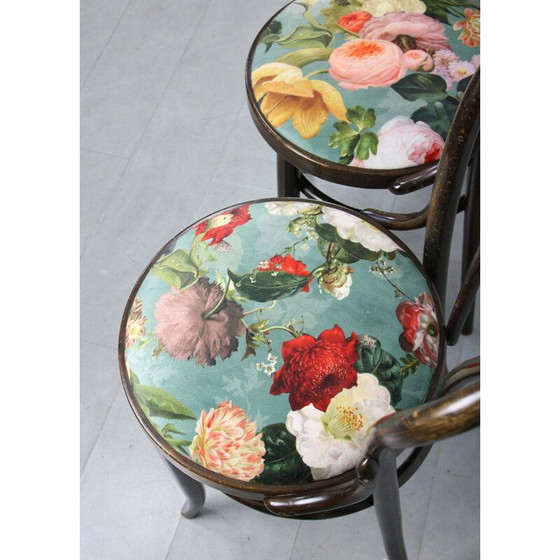 Image 1 of Set van 4 vintage fluwelen Thonet No. 18 eetkamerstoelen in donkerbruin