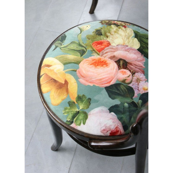 Image 1 of Set van 4 vintage fluwelen Thonet No. 18 eetkamerstoelen in donkerbruin