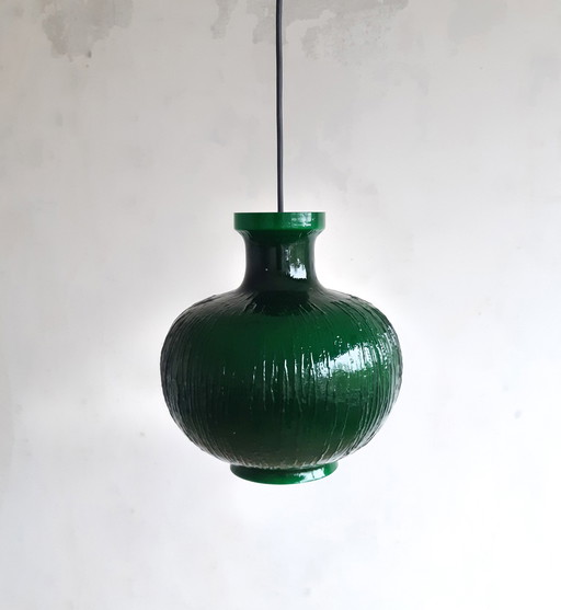 Zeldzame Gras Groene Geribbelde Glazen Vintage Hanglamp