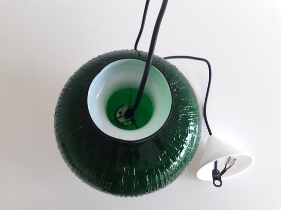 Image 1 of Zeldzame Gras Groene Geribbelde Glazen Vintage Hanglamp