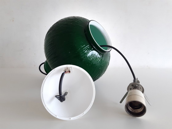 Image 1 of Zeldzame Gras Groene Geribbelde Glazen Vintage Hanglamp