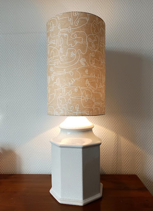 Grote art deco lamp van gebarsten keramiek