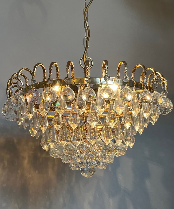 Image 1 of GEMERKTE SWAROVSKI STRASS KROONLUCHTER HANGLAMP BLADGOUD 