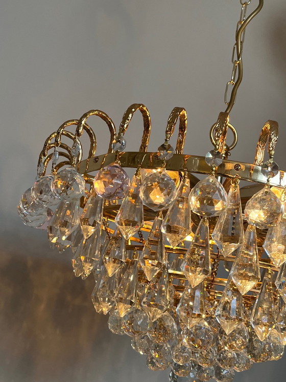 Image 1 of GEMERKTE SWAROVSKI STRASS KROONLUCHTER HANGLAMP BLADGOUD 