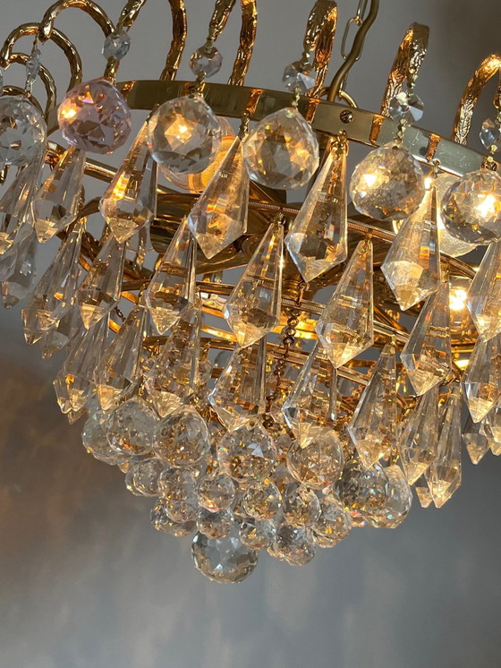 Image 1 of GEMERKTE SWAROVSKI STRASS KROONLUCHTER HANGLAMP BLADGOUD 