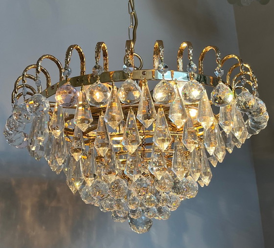 Image 1 of GEMERKTE SWAROVSKI STRASS KROONLUCHTER HANGLAMP BLADGOUD 