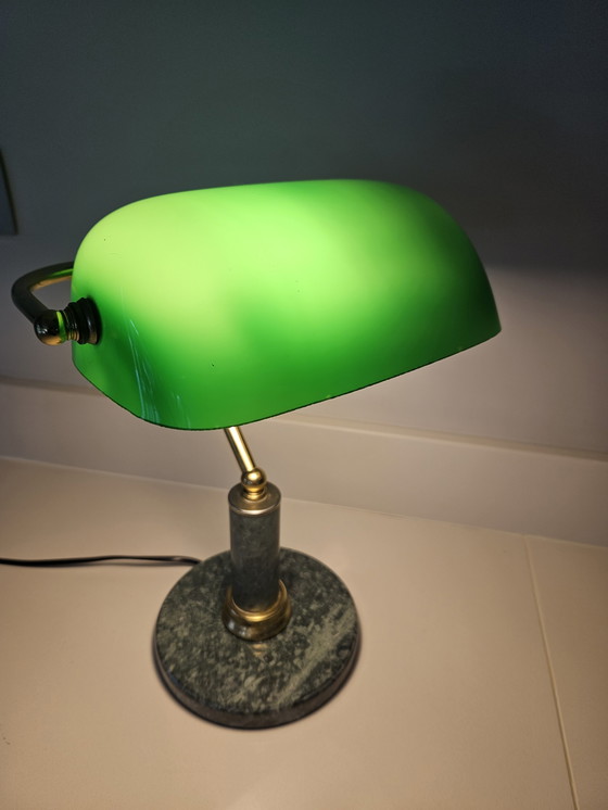 Image 1 of Vintage Notaris/Bankierslamp op marmeren basis