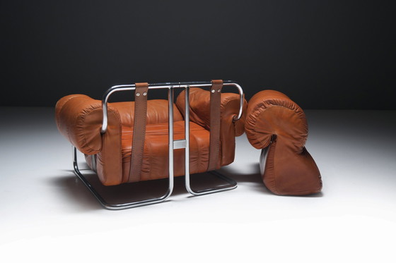 Image 1 of Tucroma Loungestoelen (2) In Cognac Leer Door Guido Faleschini Voor I4 Mariani