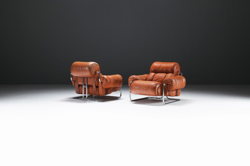 Tucroma Loungestoelen (2) In Cognac Leer Door Guido Faleschini Voor I4 Mariani