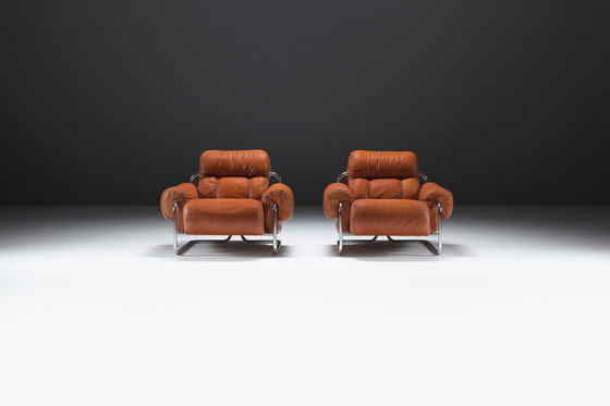 Image 1 of Tucroma Loungestoelen (2) In Cognac Leer Door Guido Faleschini Voor I4 Mariani