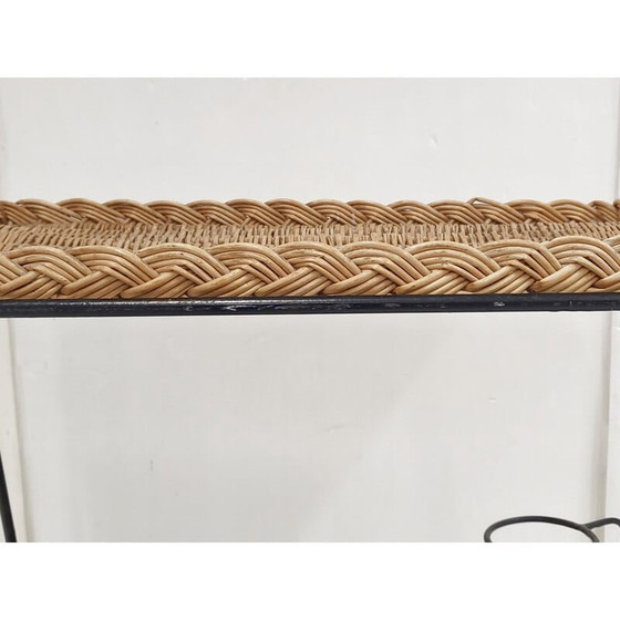 Image 1 of Vintage rotan en stalen serveertafel, jaren 1950