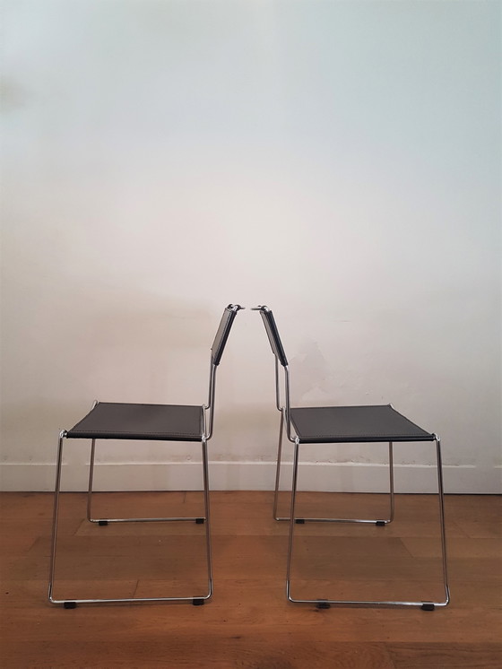Image 1 of Vintage Italiaans design stoelen van Giandomenico Belotti in leer en chroom
