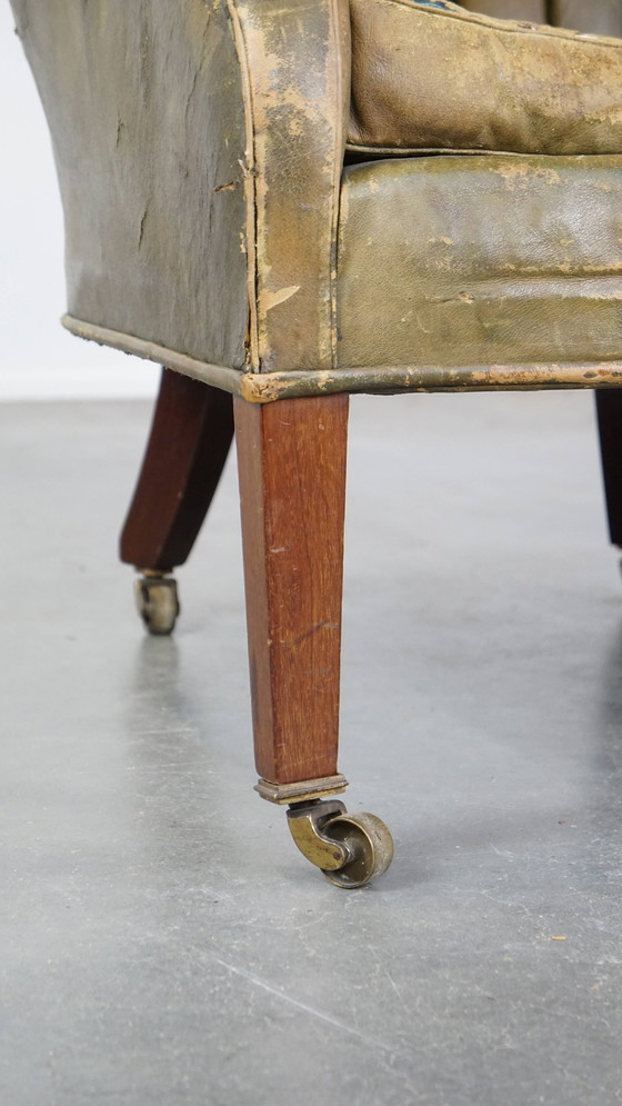 Image 1 of Groene Lederen Oorfauteuil