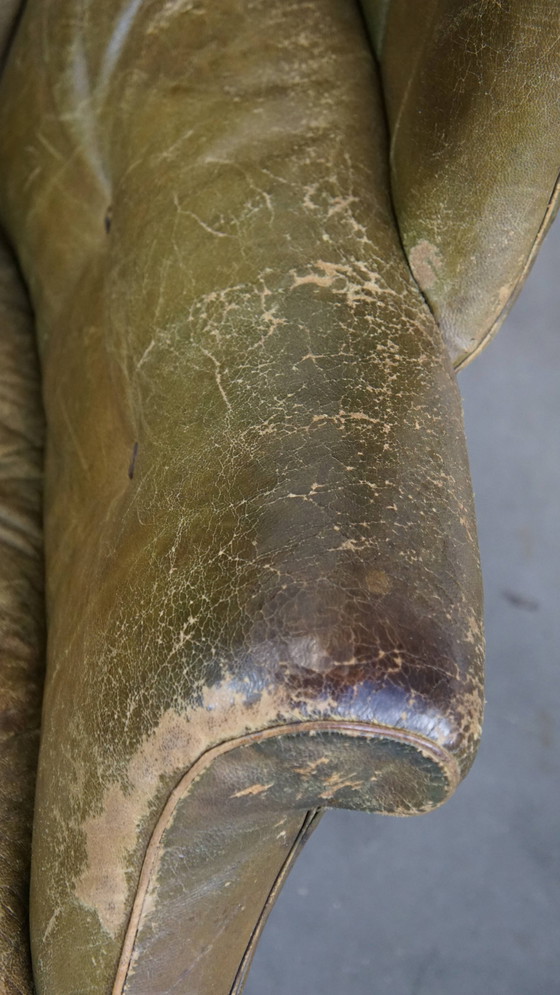 Image 1 of Groene Lederen Oorfauteuil