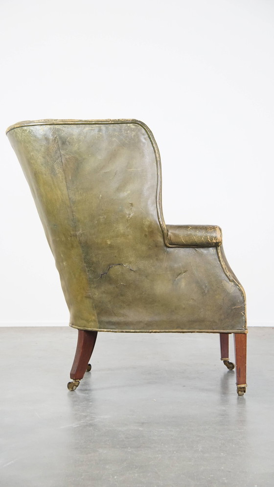 Image 1 of Groene Lederen Oorfauteuil