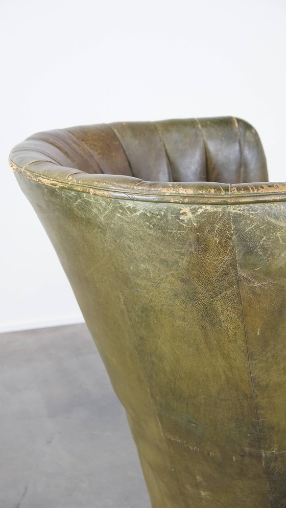 Image 1 of Groene Lederen Oorfauteuil