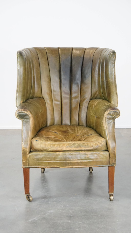 Groene Lederen Oorfauteuil