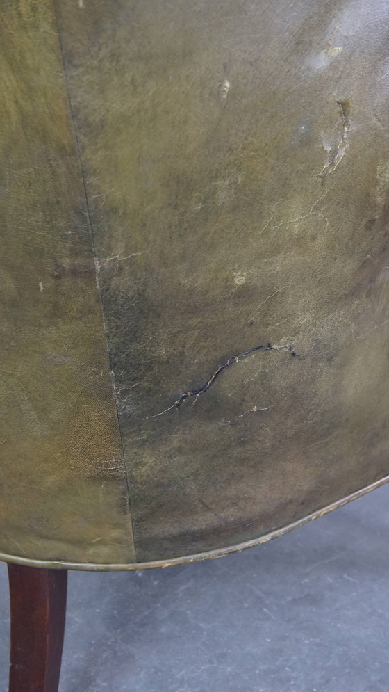 Image 1 of Groene Lederen Oorfauteuil