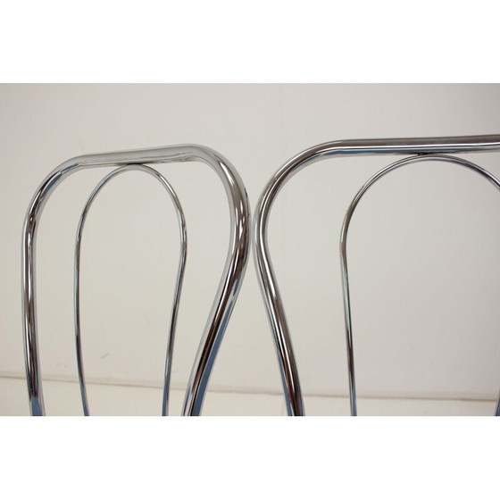 Image 1 of Set van 4 vintage eetkamerstoelen van chroom en stof, Italië 1980