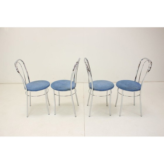 Image 1 of Set van 4 vintage eetkamerstoelen van chroom en stof, Italië 1980